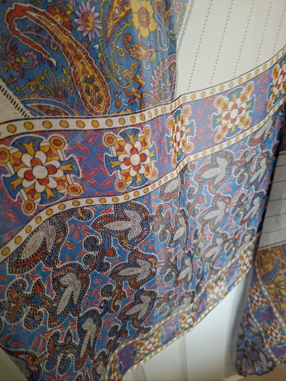 Large Sheer Paisley Scarf Throw - Blue Orange Yellow